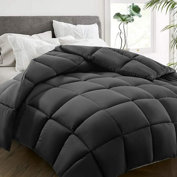 Queen Comforter, Season Down Alternative Duvet Insert, Cooling Quilted Bed Comforter with Corner Tabs,Machine Washable, Dark Grey, 88x88 Inch