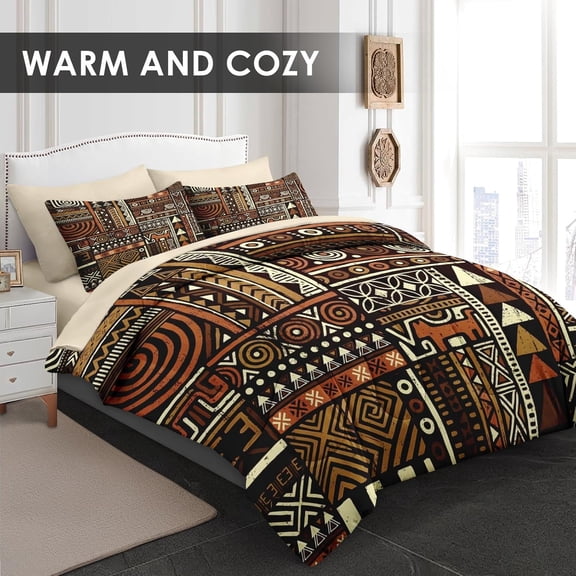 Queen Comforter Set 7 Pcs Vintage African Bedding with Microfiber Sheets Pillowcases Shams
