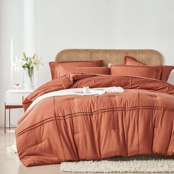 Queen Comforter Set 7 Piece Bed in a Bag Terracotta Microfiber