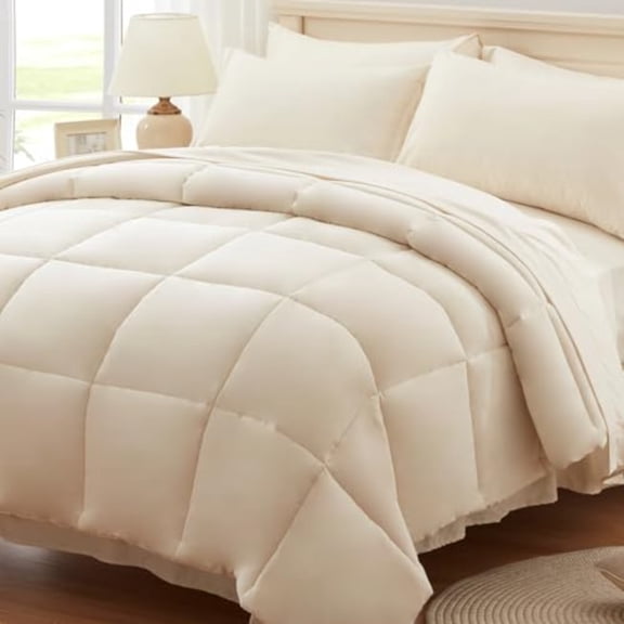 Queen Comforter Set 7 Piece Cream Bed in a Bag with Sheets Comforters Queen Size Bedding Sets with 1 Comforter 2 Pillow Shams 2 Pillowcases 1 Flat Sheet 1 Fitted Sheet