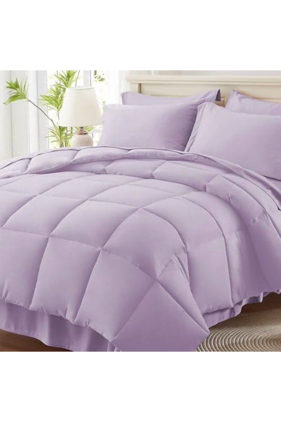Queen Comforter Set 7 Piece, Lavender Bed in a Bag with Sheets, Comforters Queen Size Bedding Sets with 1 Comforter, 2 Pillow Shams, 2 Pillowcases, 1 Flat Sheet,1 Fitted Sheet