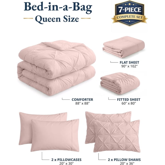 Queen Comforter Set 7 Piece Ultra Soft Microfiber Bed in a Bag All Season Bedding with Sheets Pillowcases Shams Sepia Rose