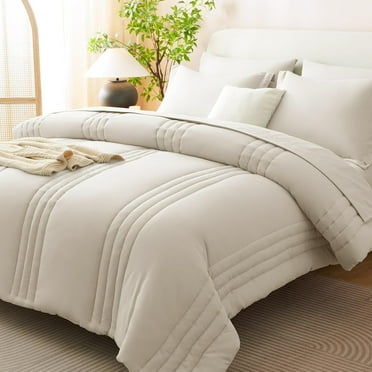 7 Piece Queen Bedding Set, All Season Microfiber Comforter Set with Sheets Pillow Shams, Soft Breathable Bed in a Bag, Beige
