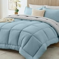 thumbnail image 1 of Queen Comforter Set, 7 Pieces Bed in a Bag Queen, Complete Bedding Set Includes Comforter, Flat Sheet, Fitted Sheet, Pillowcases and Pillow Shams, Blue & Light Grey, 1 of 14