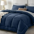 thumbnail image 1 of Queen Comforter Set, 7 Pieces Bed in a Bag Queen, Complete Bedding Set Includes Comforter, Flat Sheet, Fitted Sheet, Pillowcases and Pillow Shams, Navy & Light Grey, 1 of 18