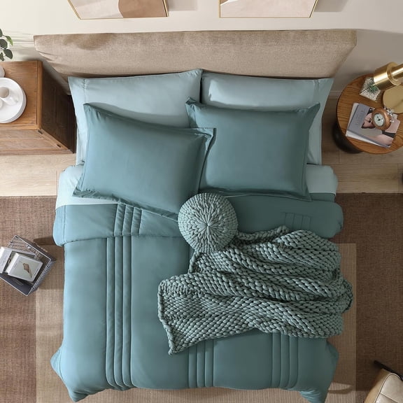 Queen Comforter Set - 7 Pieces Blue Green Bed in a Bag Queen Bedding Sets with Comforters, All Seasons Comforter Bed Set with Sheets, Pillowcases & Shams