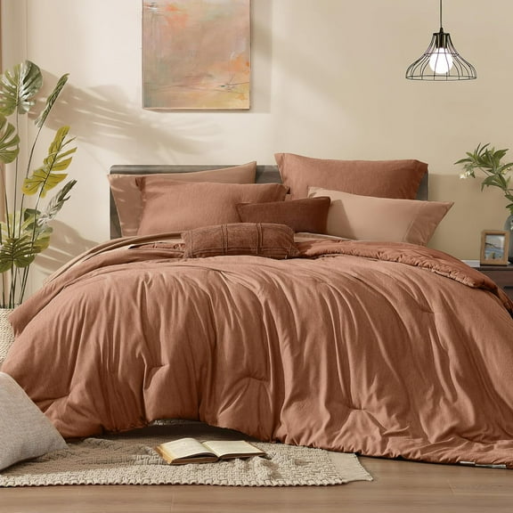 Queen Comforter Set - 7 Pieces Cationic Dyeing Autumn Leaf Bed in a Bag Queen Bedding Sets with Comforter, Sheets, Pillowcases & Shams, Reversible Bedding Comforters Sets
