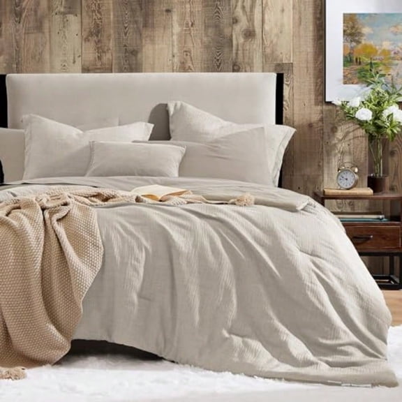 Queen Comforter Set - 7 Pieces Comforter Queen Size Soft Solid Bedding Set for All Season Textured Bed in a Bag with Flat Sheet and Fitted Sheet Pillowcases Shams Ivory 90''x90''