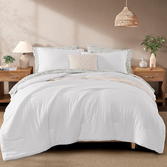 Queen Comforter Set - 7 Pieces White Prewashed Bed in a Bag Queen Bedding Sets with Comforters, All Seasons Ultra Soft Comforter Bed Set with Sheets, Pillowcases & Shams