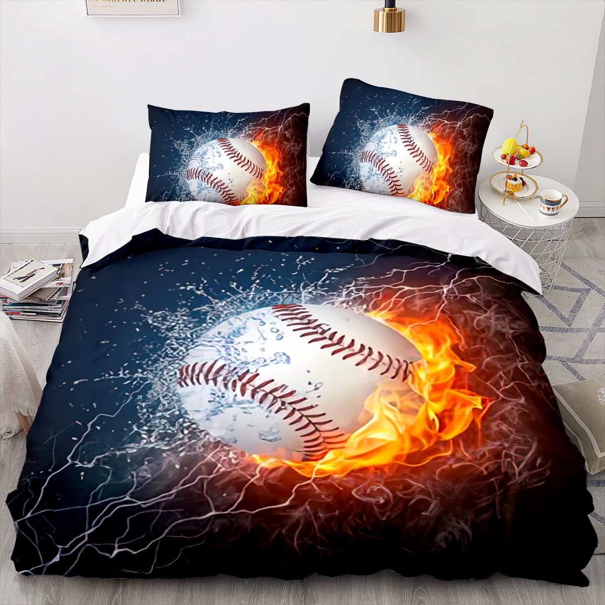 Queen Comforter Set with Baseball Pattern, 3 Pieces Lightweight Solid