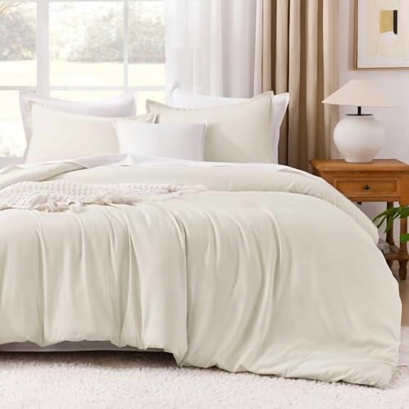 Queen Comforter Set Beige, 3 Pieces Lightweight Fluffy Solid Bedding Comforter Set, Down Alternative Comforter All Season Bed Set Gift Choice