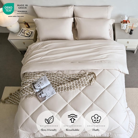 Queen Comforter Set Beige - Bed in a Bag Queen Size 8 Pieces