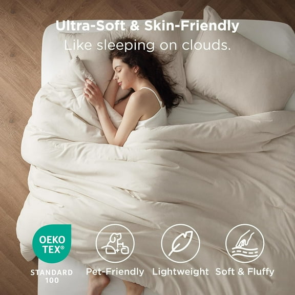 Queen Comforter Set - Beige, Soft All-Season Bedding with Cationic Dyeing, 3-Piece Set (1 Comforter 90x90 + 2 Pillow Shams 20x26)