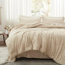 Queen Comforter Set, Beige Tufted Bed in a Bag 7 Pieces with Comforters and Sheets
