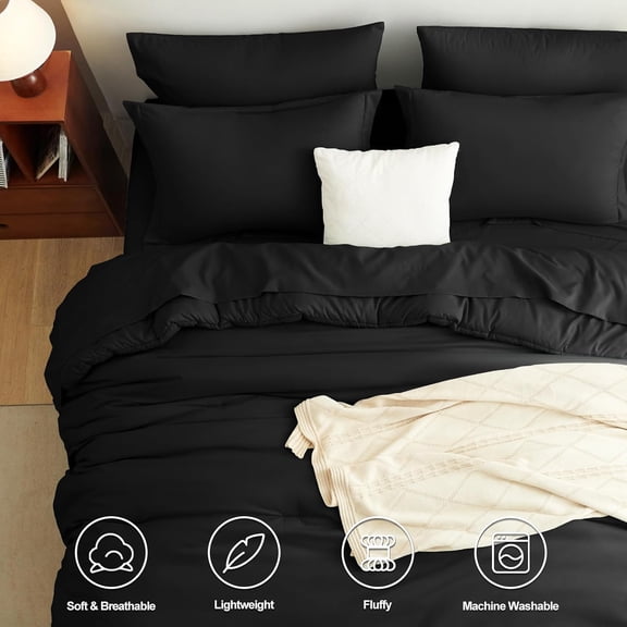 Queen Comforter Set Black, 7 Pieces Bed in a Bag Soft Bedding Comforter Set with Sheets, All Season Boho 7PC Bed Sets with Comforter, Fitted Sheets, Flat Sheets, Pillow Shams and Pillowcases