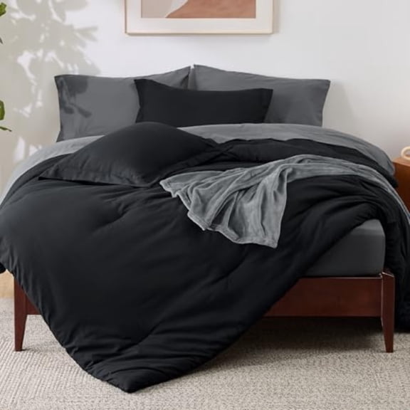 Queen Comforter Set Black 8 Pieces Prewashed Queen Size Bed in a Bag with Soft Fleece Bed Blanket Down Alternative Bedding Set for All Seasons Sheets Pillowcases and Shams
