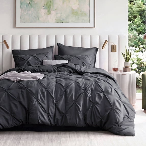 U by Bedsure Queen Comforter Set Black, Bed in a Bag Queen Size Bedding, 7 Pieces Pinch Pleat All Season Comforter with Sheets, Pillowcases & Shams