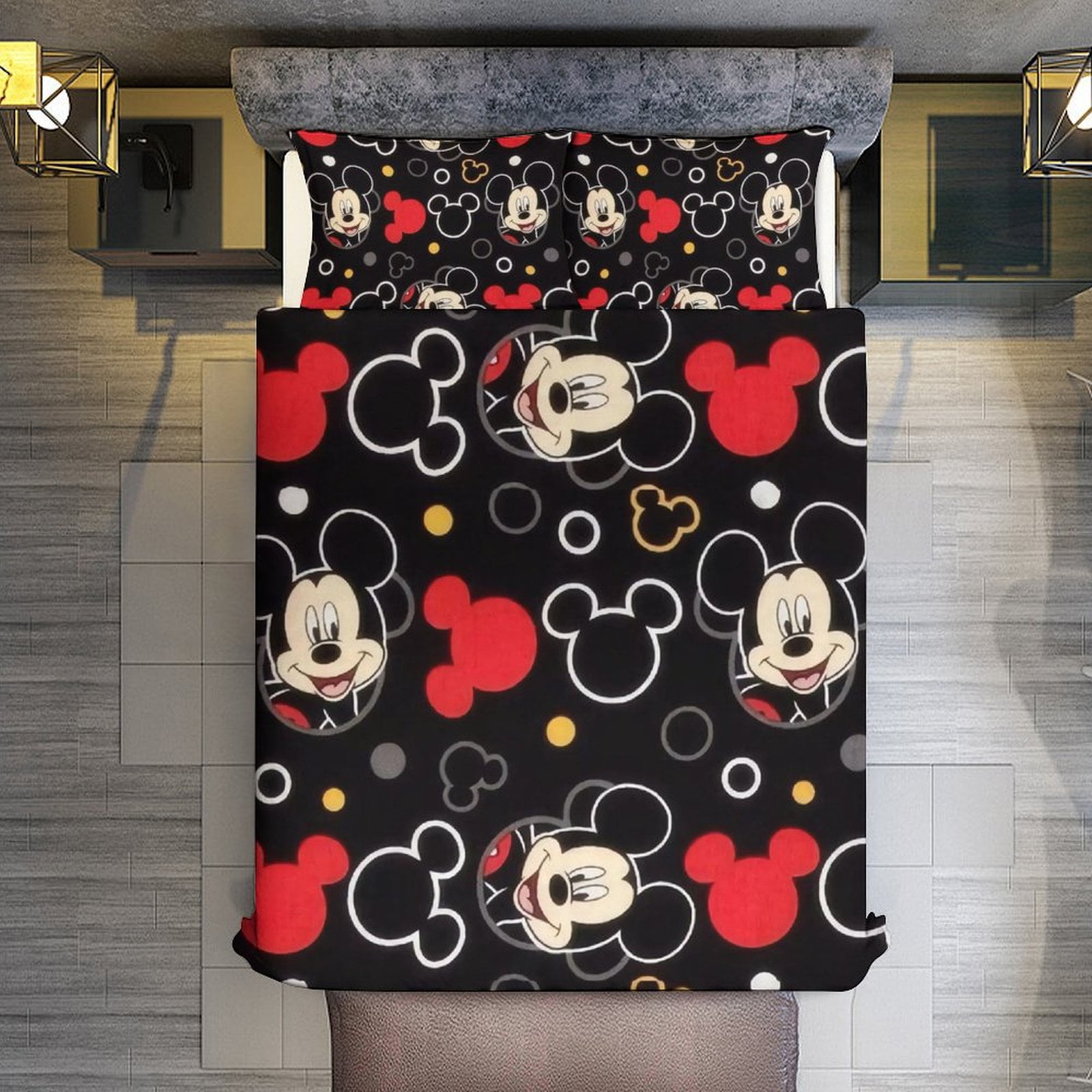 Duvet Cover Queen Size 3 Pieces,Black Red Mickey Mouse Duvet Cover with ...