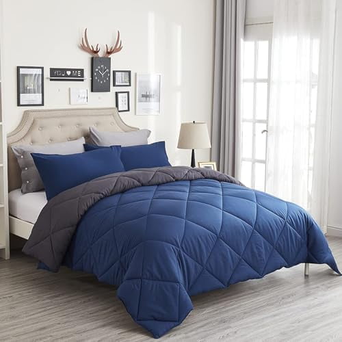 Queen Comforter Set Blue - 3 Pieces Luxury Soft and Lightweight Down Alternative Bedding Set Fluffy Blanket Quilt for All Season 1 Comforter(88"×88") & 2 Pillow Shams(20"×26")