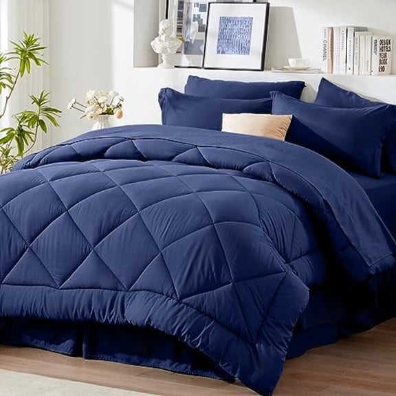 Queen Comforter Set Blue - Bed in a Bag Queen Size 8 Pieces All Season Bed Set Fluffy Comforter Set with Sheets Sheet Set Quilt Blanket Pillowcases and Shams and Bed Skirt