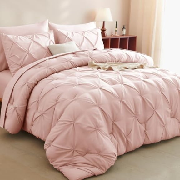 Queen Pinch Pleat 7 Piece Bed in a Bag Set with Comforter Sheets Pillowcases Shams