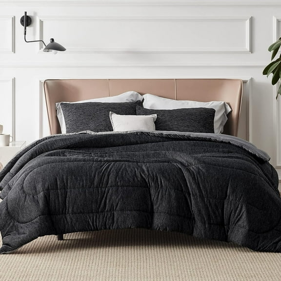 Queen Comforter Set - Cooling and Warm Bed Set, Charcoal Black Reversible Bedding for All Season