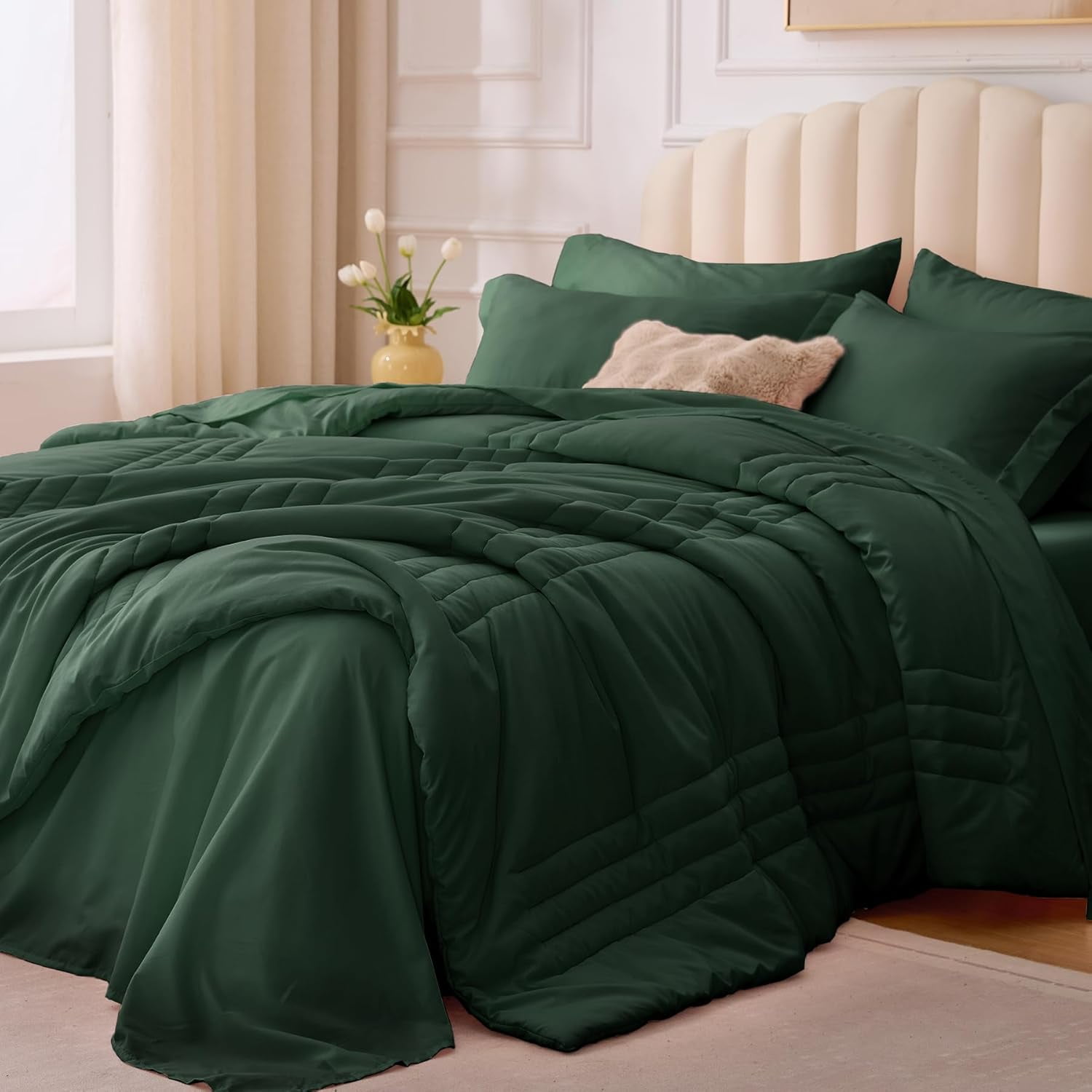 Queen Comforter Set Emerald Green - Bed in a Bag Queen Size 7 Pieces ...