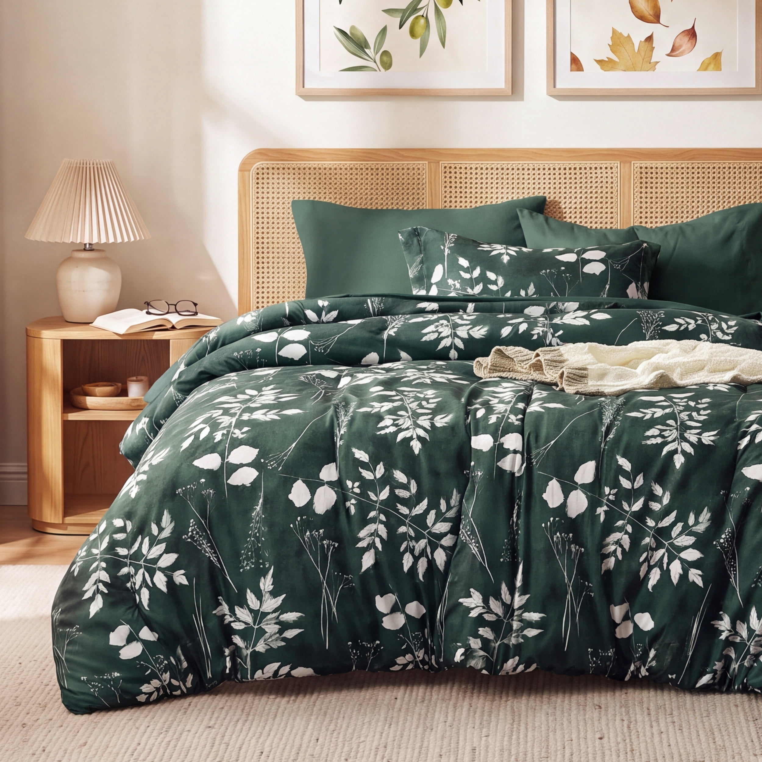 U Bedsure U by Bedsure Queen Comforter Set Forest Green, Bed in a Bag Queen Size Bedding, 7-Pieces Botanical Flowers Spring Comforter, Sheets, Pillowcases & Shams