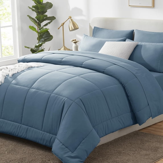 Queen Comforter Set, Grey 7 Pieces Bed in a Bag All Season Bedding, with Stitch Quilted Comforter Flat Sheet Fitted Sheet Pillowcases