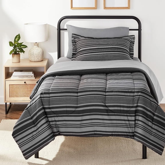 Queen Comforter Set Grey, Comforters Queen Size Set, Soft Lightweight Down Alternative Bed Comforter Full Size Reversible All Season 3 Pieces Sets Grey/Light Gray