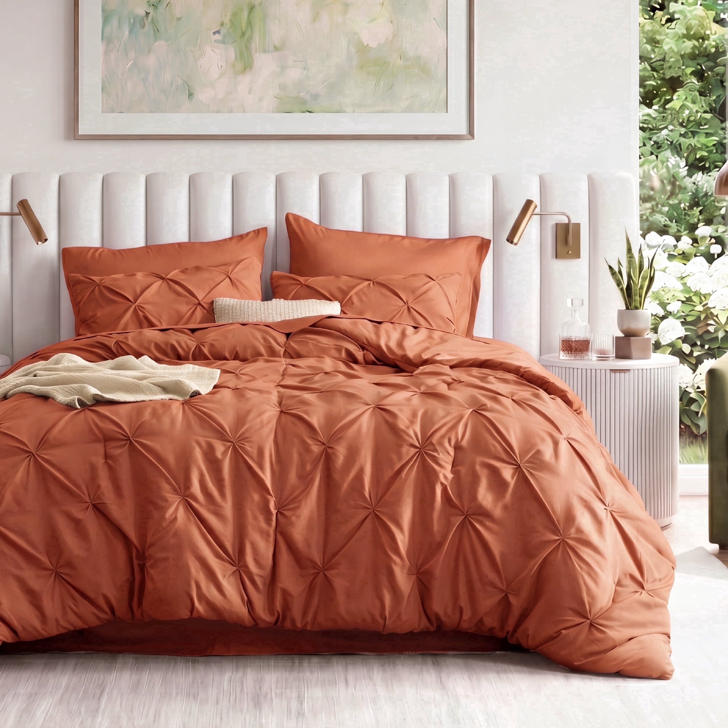 U Bedsure U by Bedsure Queen Comforter Set Burnt Orange, Bed in a Bag Queen Size Bedding, 7 Pieces Pinch Pleat All Season Comforter with Sheets, Pillowcases & Shams