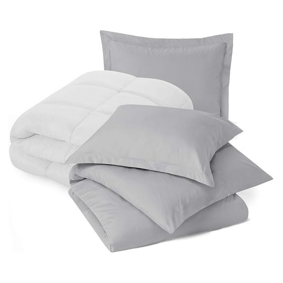 Queen Comforter Set - Light Gray Microfiber Duvet Cover Set for Queen Bed - 8 Piece Bedding Set with Comforter & Pillow Shams - Soft & Wrinkle Resistant