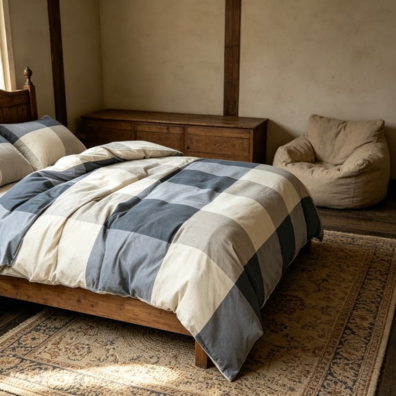 Queen Comforter Set Lightweight Modern Style Checkered Pattern Comforter, 1 Geometric Comforter and 2 Pillow Shams, All Season - Queen Size