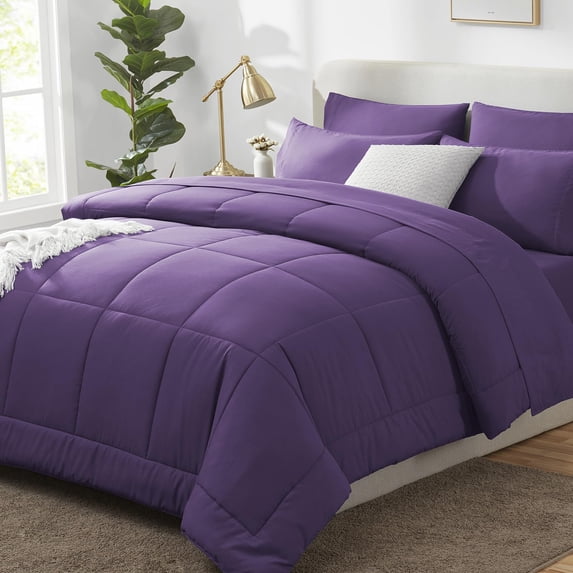 Queen Comforter Set, Navy 7 Pieces Bed in a Bag All Season Bedding, with Stitch Quilted Comforter Flat Sheet Fitted Sheet Pillowcases