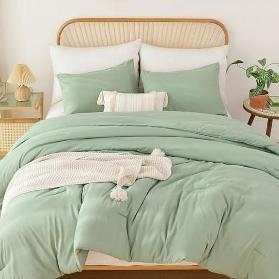 Queen Comforter Set Sage Green, 3pcs Bedding Sets Queen (1 Boho Sage Comforter& 2 Pillowcases), All Season Lightweight Blanket Quilt