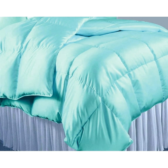 Queen Comforter Set Satin Aqua Blue 500 GSM Duvet Set Queen Size Comforter Set ( Comforter + 2 Pillowcases ) Comforter for Queen Size Bed
