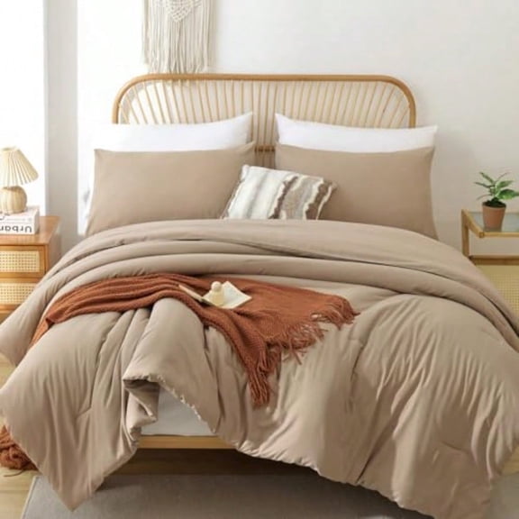 Queen Comforter Set Taupe Brown 3pcs 1 Boho Tan Comforter 2 Pillowcases All Season Soft Bedding Lightweight Bedspread Blanket Quilt