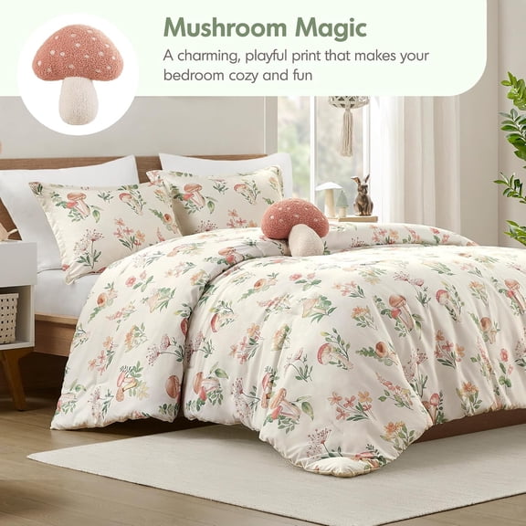 Queen Comforter Set Whimsical Floral Mushroom Cottage Microfiber Lightweight All Seasons Down Alternative Bedding Sham Decor Pillow Gwen Full Queen Green 4 Piece