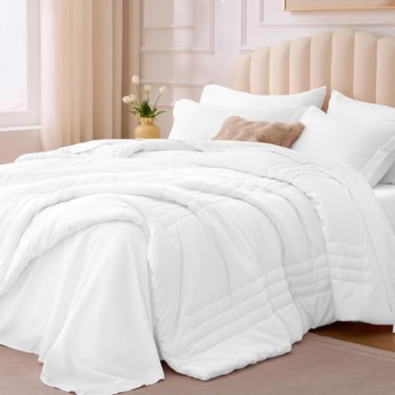 Queen Comforter Set White - Bed in a Bag Queen Size 7 Pieces Soft Bedding Set for All Seasons Premium Queen Comforter Set with Comforter Sheets Pillowcases Shams