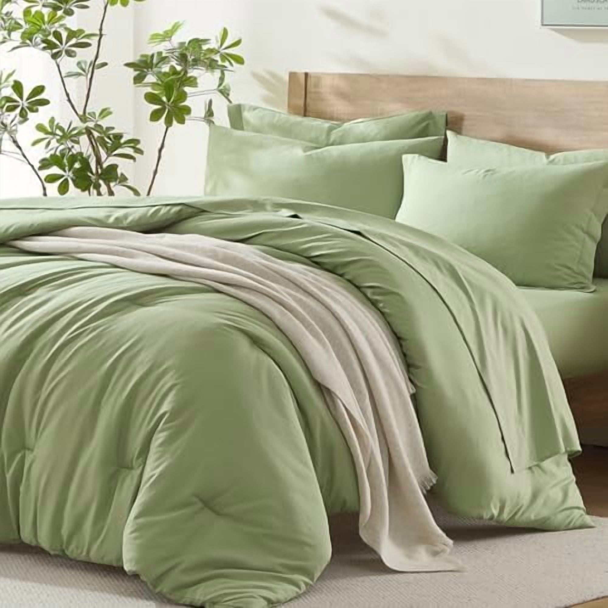 Queen Comforter Set with Sheets, 7 Piece Sage Green Comforter Set Queen ...