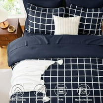 Queen Comforter Set with Sheets - 7 Pieces Plaid Bed in a Bag Set Navy Blue