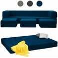 Queen Convertible Velvet Futon Sofa Bed with 3 Ottomans Memory Foam