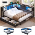 thumbnail image 1 of Queen Corner Bed Frame with Bookcase Storage & Led Lights,Queen Daybed Frame with Charging Station,Metal Platform Bed Frame with Storage Drawers Underneath for Living Room,Bedroom & Guest Room,Black, 1 of 9