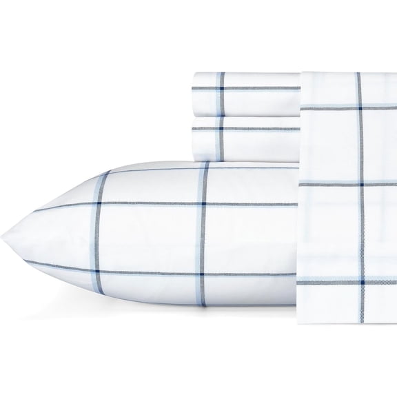 Queen Cotton Percale Sheet Set in Plot Blue