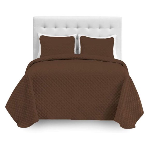 Queen Coverlet Set + Microfiber Sheet Set - Stitched Lightweight Bedspread - Ultra-Soft Microfiber Sheet Set (Coverlet Set: Cocoa, Sheet Set: Sand) Cocoa/Sand