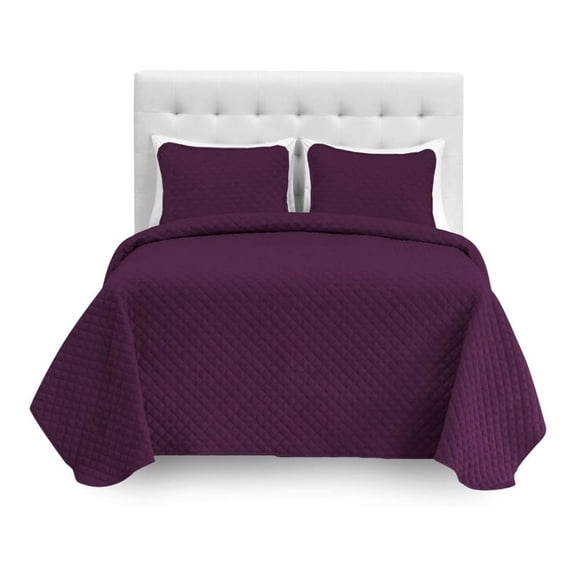 Queen Coverlet Set + Microfiber Sheet Set - Stitched Lightweight Bedspread - Ultra-Soft Microfiber Sheet Set (Coverlet Set: Plum, Sheet Set: Plum) Plum/Plum