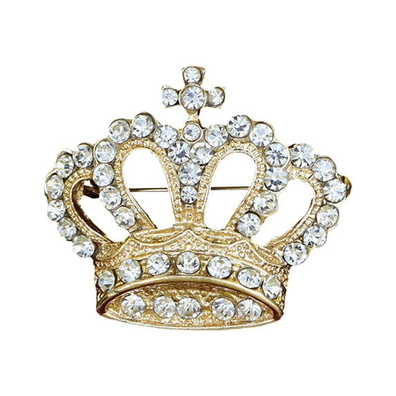 Queen Crown Brooch Pin Diamonte Gold Silver Plated Royal-Design Broach'' F4U2