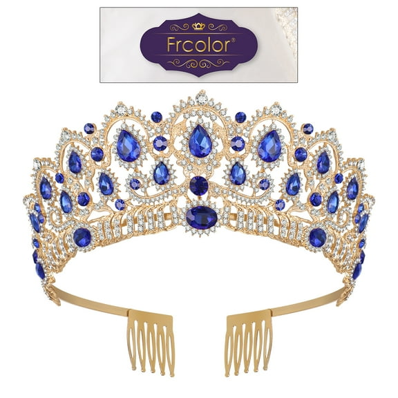 UEETEK Blue Rhinestone Crown for Women's Party Hair Decoration Perfect for Dress Up and Size 1 Count