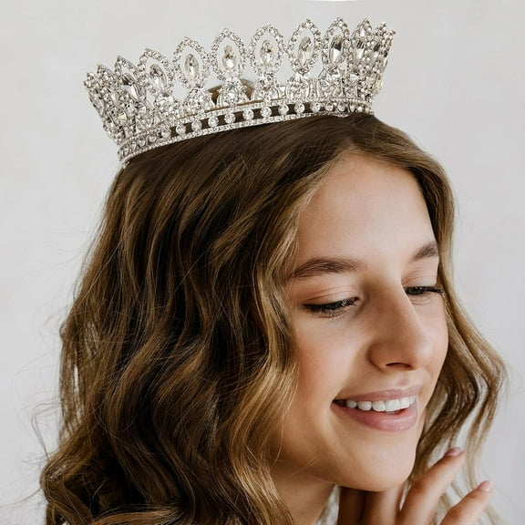 Queen Crown for Women, Crystal Wedding Crown for Bride, Baroque Tiara for Quinceanera Pageant Birthday Headpieces, Silver