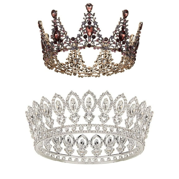 Queen Crowns for Women, Crystal Wedding Crown for Bride, Baroque Tiara for Quinceanera Birthday Crown Cake Topper Hair Accessories, Silver
